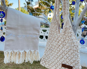 Personalized Macrame Net Bag For Bride Gift , Bridesmaid Gift Knit Bag With Tag