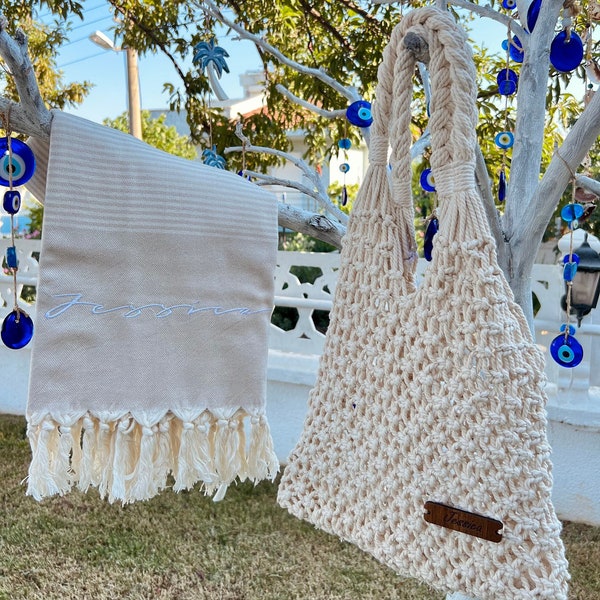 Personalized Macrame Net Bag For Bride Gift , Bridesmaid Gift Knit Bag With Tag