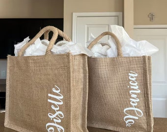 Custom Beach Tote Bag ,Bridesmaid Pool Tote Bags, Burlap Wedding Tote Bags, Personalized Birthday Gift Bag
