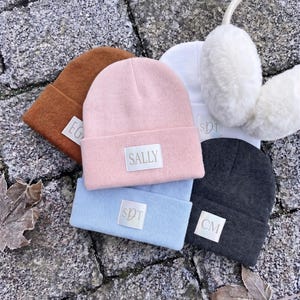 Gorro personalizado – Parche con nombre grabado, gorro de punto de invierno, accesorios cálidos y acogedores