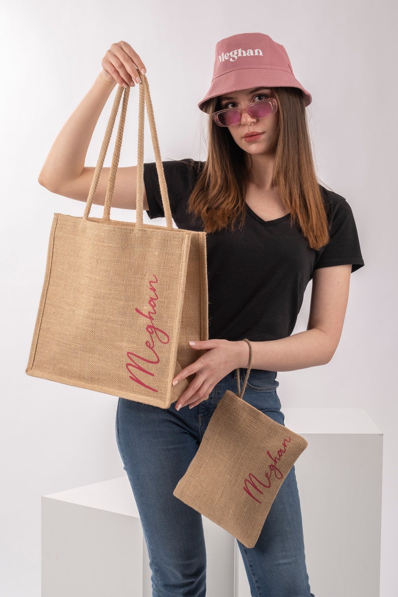 Bridesmaid beach jute bag , personalized burlap shoulder bag , custom tote bag image 3