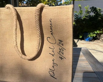 Borsa da spiaggia in iuta da damigella d'onore, borsa a tracolla in tela personalizzata, borsa tote personalizzata