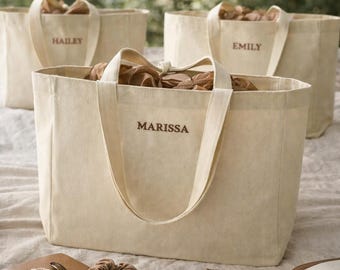 Gepersonaliseerde geborduurde draagtas bruidsmeisje, canvas draagtas aangepaste naam, weekendtas bruiloft, cadeau bruidsfeest