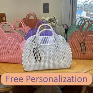 Colorful Jelly Bags with Name Tag - Personalized Beach Tote Girls Birthday, Party, Bridesmaid Gifts, Customized Gift, Christmas Gift