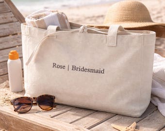 Embroidered Canvas Tote Bag, Personalized Beach Bag, Custom Bridesmaid Gift