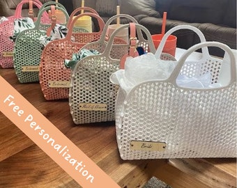 Sac en gelée fait main personnalisé avec étiquette nominative - Sac de plage personnalisé pour anniversaire de fille, fête, cadeaux de demoiselle d'honneur, [BESTSELLER] de Stripesheep