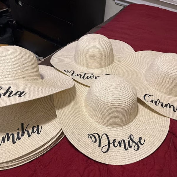 Custom Beach Hat | Personalized Straw Floppy Bridesmaid Hat | Bride Gift Floppy Sun Hat for Honeymoon | Bachelorette party | Bridesmaid Gift