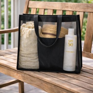 Black Mesh Tote Bag, Aesthetic Beach Bag, Bridesmaid Gift image 2