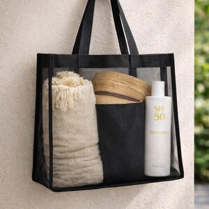 Black Mesh Tote Bag, Aesthetic Beach Bag, Bridesmaid Gift image 10