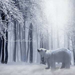 Polar Bear in the Woods Winter Digital Background/Backdrop for Photoshop, Elements, Etc/Layered PSD/Instant Download