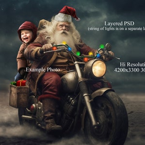 Motorcycle Santa Christmas Holiday Digital Background/Backdrop for Photography Composites. Add Your Own Photo. Unique Card Idea!