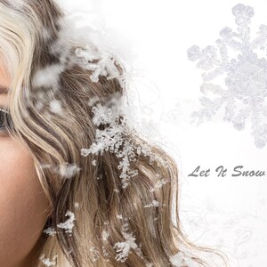 May include: A woman with blonde hair has snowflakes falling on her. The text "Let It Snow Collection" is in the bottom right corner of the image.