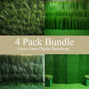 4 Green Grass Digital Backdrops for Photoshop and Photography, Background Bundle, Digital Photo Props for Wedding, Spring & Summer Portraits