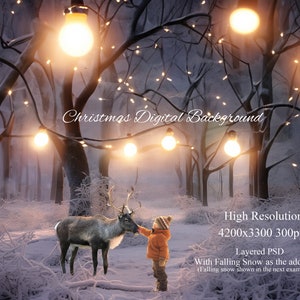 Christmas Digital Background Layered PSD / Winter Backdrop for Photography and Photoshop/ Digital Download Great for  Holiday Cards/Rudolph