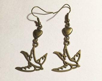 Romantic Brass Swallows Earrings