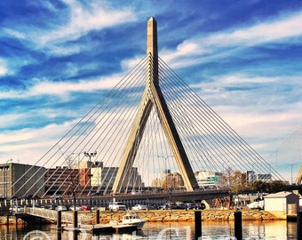 Zakim Bridge reflection in Boston's North End and Charlestown neighborhoods - Right next to TD Garden Bruins & Celtics home - FREE SHIPPING!