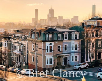 NEW! South Boston view of Boston skyline at sunset from Dorchester Heights Thomas Park - Southie - American Revolution Capo - FREE SHIPPING!