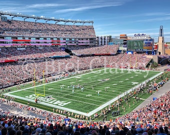 Blue skies over Gillette Stadium - New England Patriots photo wall art in Foxboro, Mass - Tom Brady Gronk Belichick Nfl - FREE SHIPPING