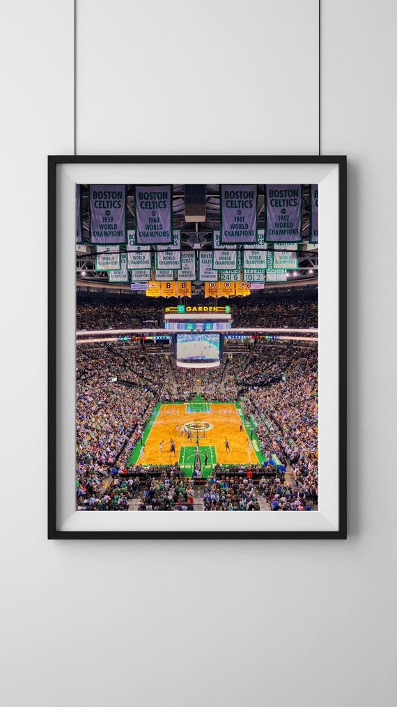 Celtics basketball arena view from the rafters at TD Garden