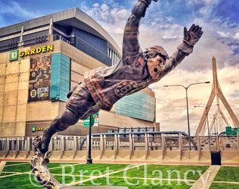Boston Bruins Bobby Orr "The Goal" Statue with Boston Garden & Zakim Bridge - Most famous moment in NHL history - North End - FREE SHIPPING!