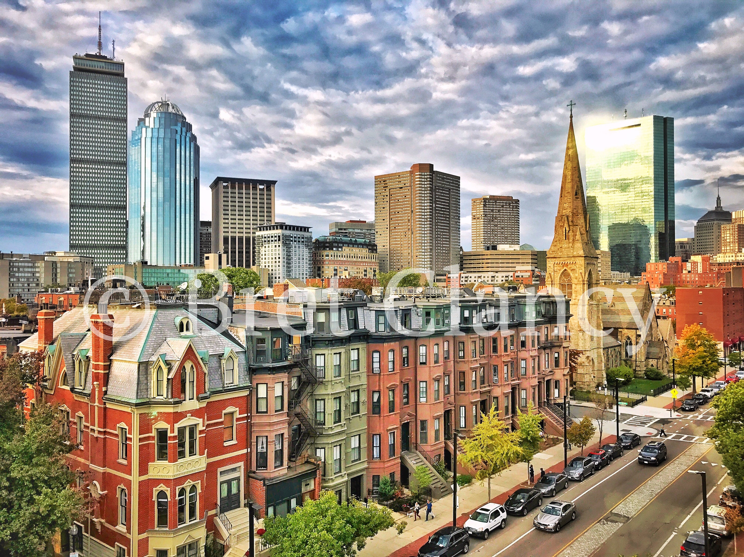 South End and Back Bay Brownstones With Crazy Clouds Boston