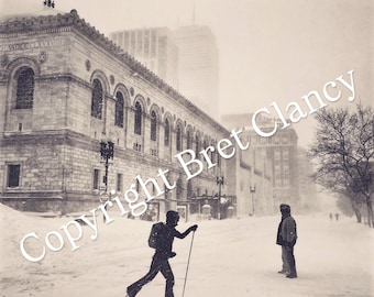 Boston skier in blizzard - Back Bay Copley Square snow - FREE SHIPPING!