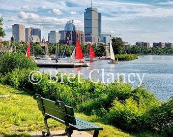 NEW! Boston skyline from Charles River Esplanade in Beacon Hill - Boston artwork - FREE SHIPPING!