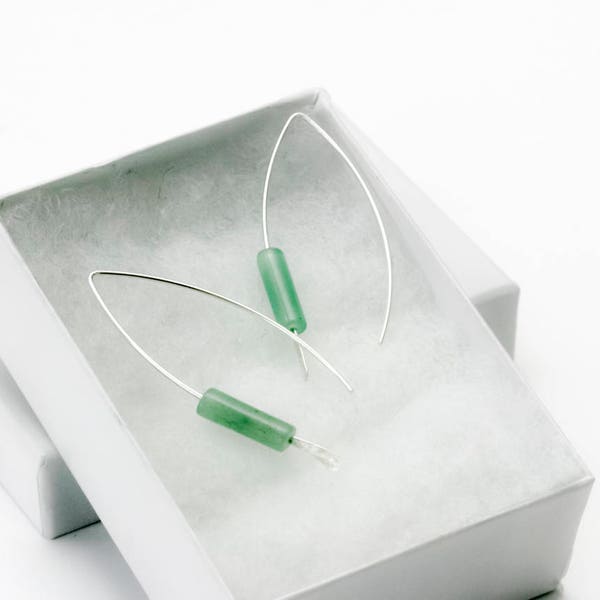 Minimalist silver earrings with Aventurine Boho style  Made In Hudson NY