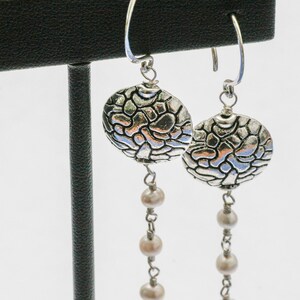 Pearl earrings with sterling silver and pewter
