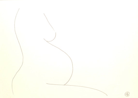 Impression Numérique Dessin Au Trait Nu Féminin Femme Enceinte Grossesse Matenity