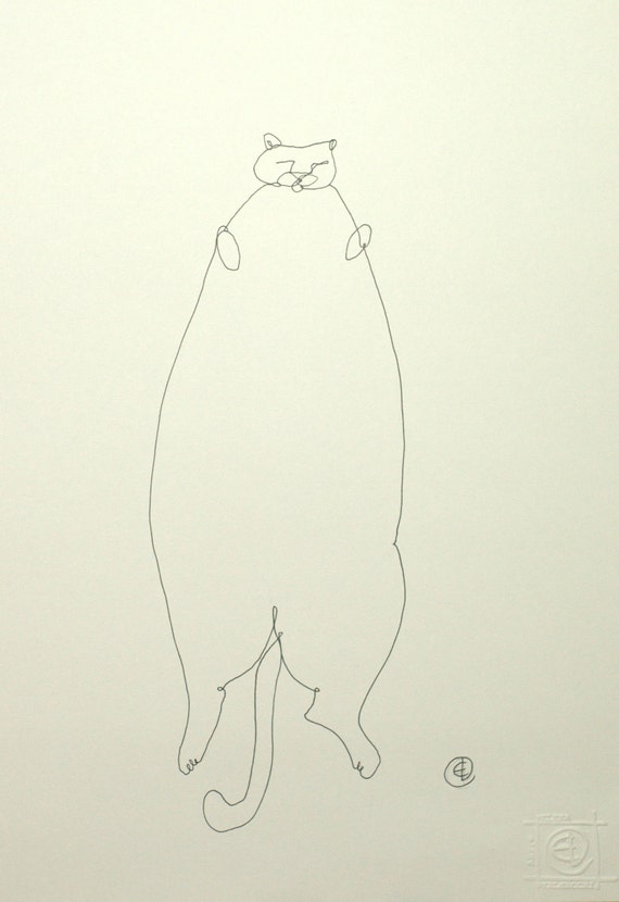 Impression De Dessin Au Trait Continu Gros Chat Animal Déco Chambre Enfants