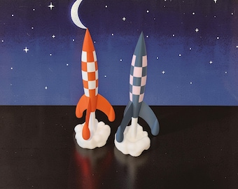 Lámpara cohete: lámpara de escritorio de estilo era espacial de mediados de siglo, luz nocturna retrofuturista estilo Googie, decoración de mesa LED inspirada en la década de 1960.