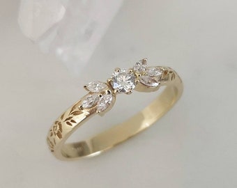 Marquise diamond engagement ring, Dainty diamond ring, flower diamond ring , diamond wedding ring