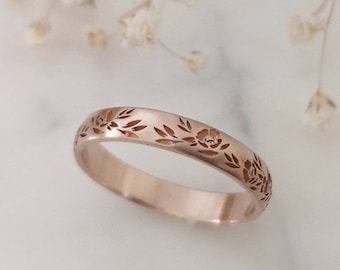 Flower wedding band, vintage style floral ring for women , personalized Valentine&#39;s day gift