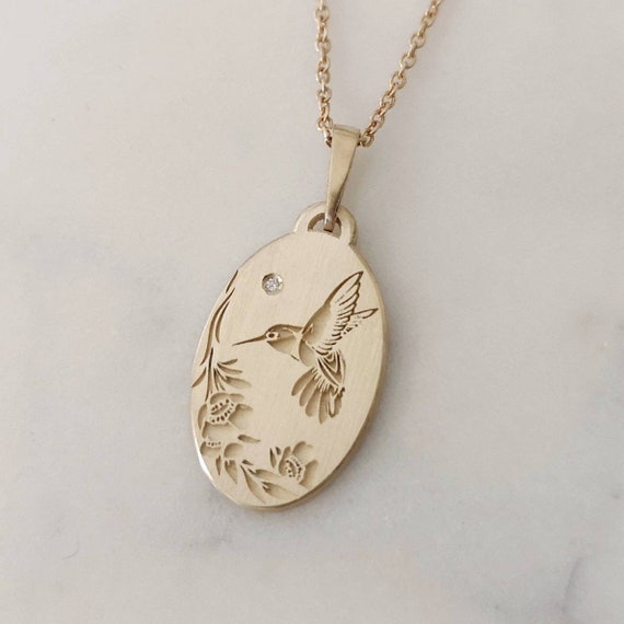 Hummingbird Necklace Vintage Style Oval Pendant Unique