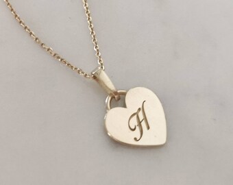 Gold heart necklace, Initial heart necklace, vintage style heart pendant, valentine's day gift