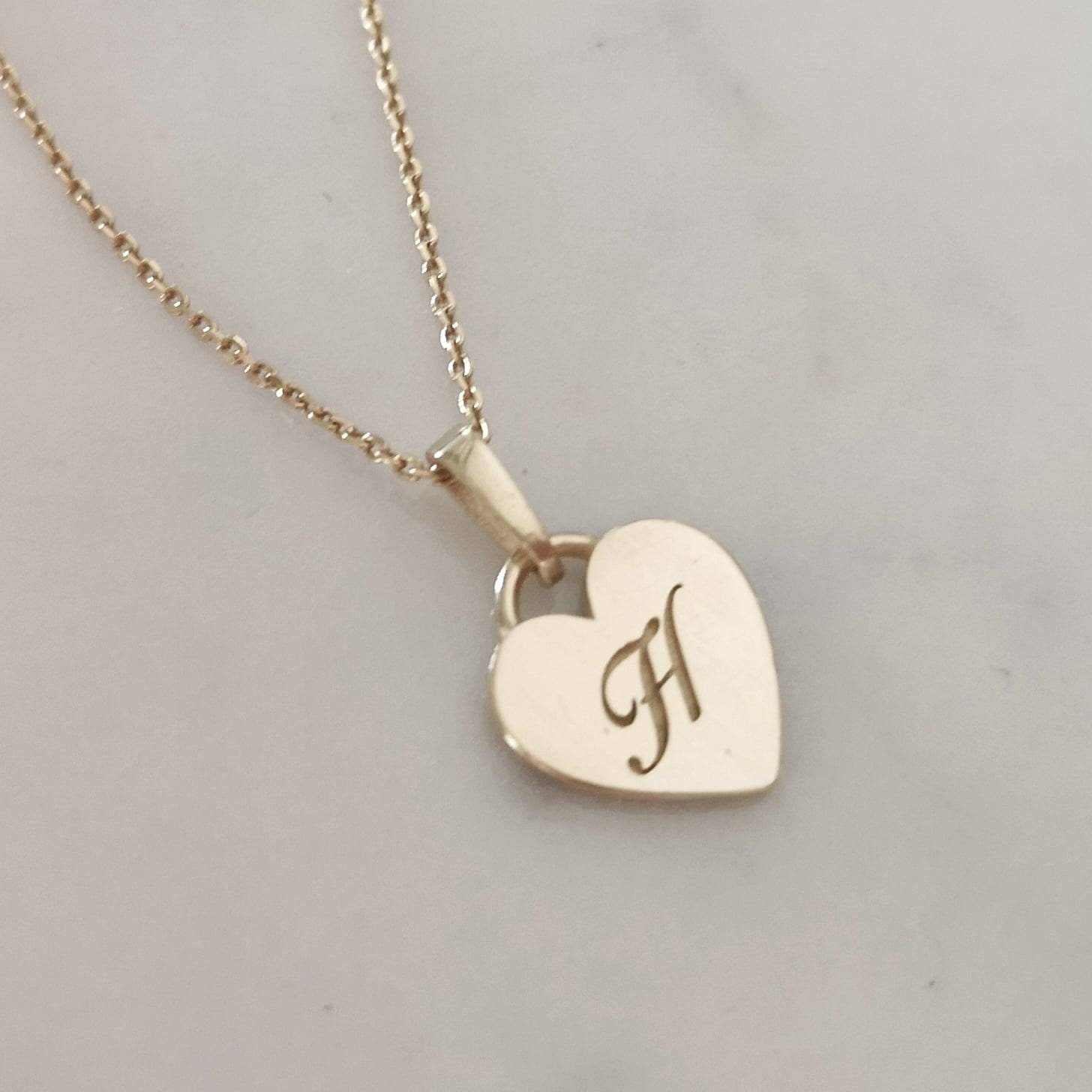Gold Heart Necklace, Initial Heart Necklace, Vintage Style