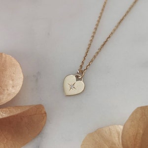 Diamond heart necklace, vintage style tiny heart pendant, valentine's day gift