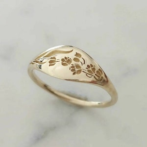 Lily of the valley signet ring, May birthflower ring