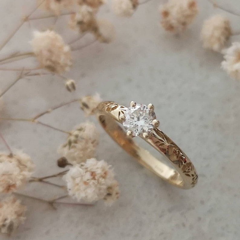 Solitaire diamond engagement ring, Dainty diamond ring, flower diamond ring , diamond wedding ring image 3
