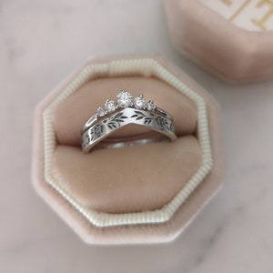 Wedding ring set, 14k vintage style floral band paired with a champagne diamond ring.