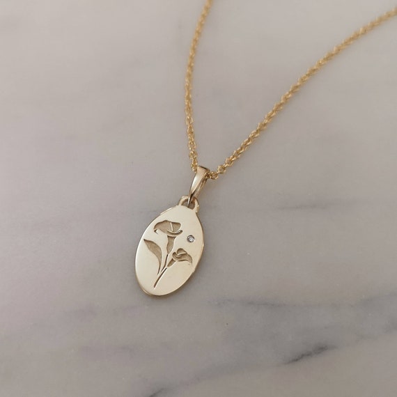 『TAKA ORIGINAL』Calla Lily Drift Necklace Calla Lily Necklace, Flower Pendant, Personalized Pendant