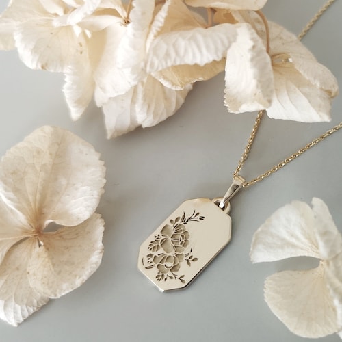 Rose Necklace 14k Gold Engraved Rose 