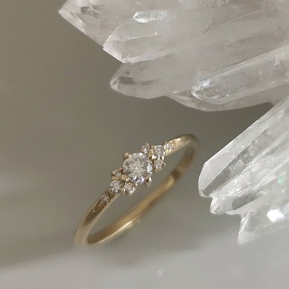 Delicate Engagement Ring Dainty Diamond Ring Thin Gold Diamond