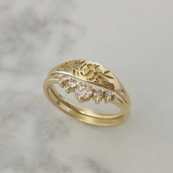 指輪・リング Flower Signet Ring #8470 Flower Signet Ring, Vintage Style Engagement Ring Set