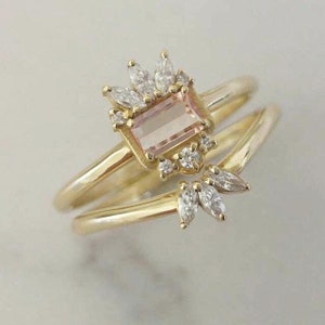 Topaz engagement ring set, unique imperial topaz ring, emerald cut ring, alternative engagement ring imagem 2