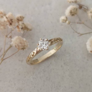 Solitaire diamond engagement ring, Dainty diamond ring, flower diamond ring , diamond wedding ring image 1