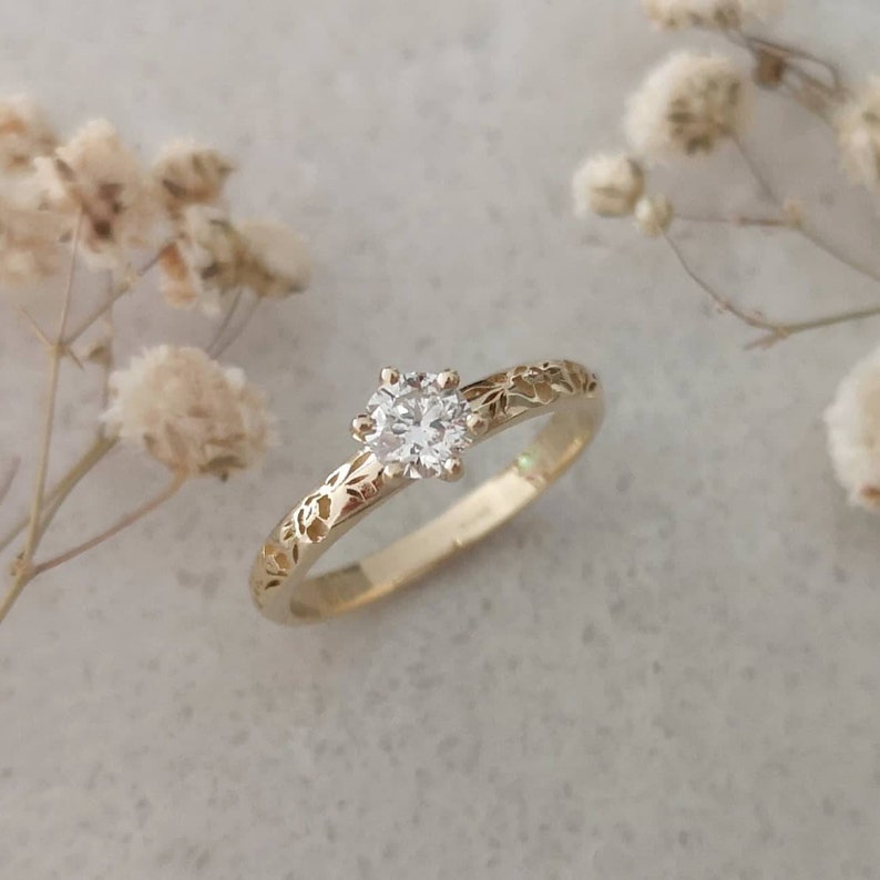 Solitaire diamond engagement ring, Dainty diamond ring, flower diamond ring , diamond wedding ring image 1