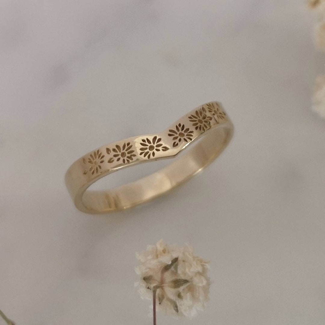 Daisy Wedding Band Vintage Style Floral Ring for Women 14k Etsy