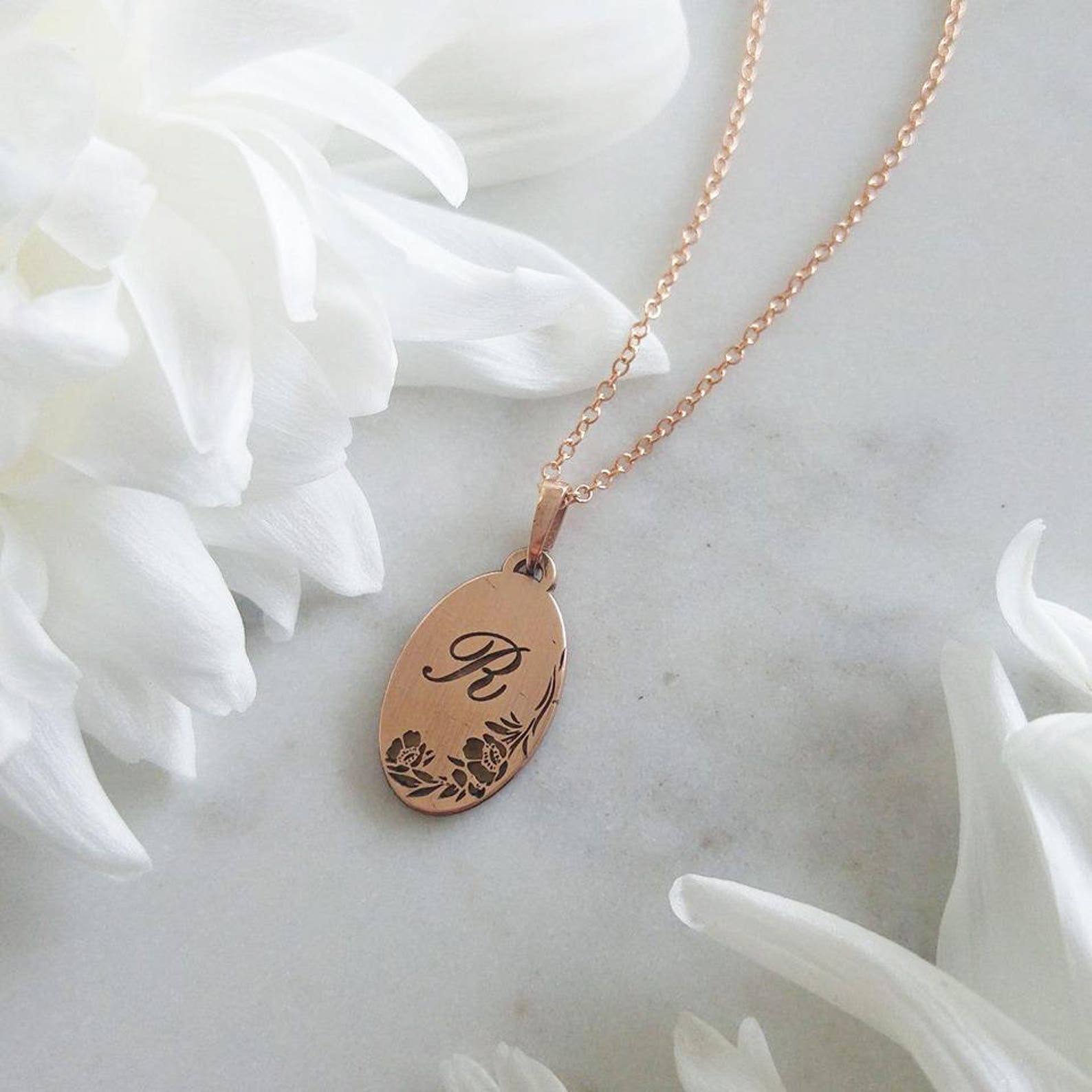 Gold Initial Necklace Gold Engraved Necklace Personalized Etsy